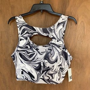 So sporty cutout top retro abstract print black white gray swirly print XL jr